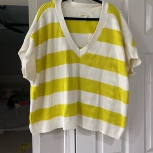 Maeve Bold Yellow and White Striped V-Neck Top